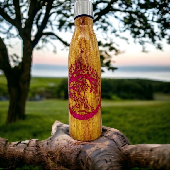 Gratitude, 17oz epoxy water bottle, pink glitter inlays, hand painted wood grain - Picture 6 of 11